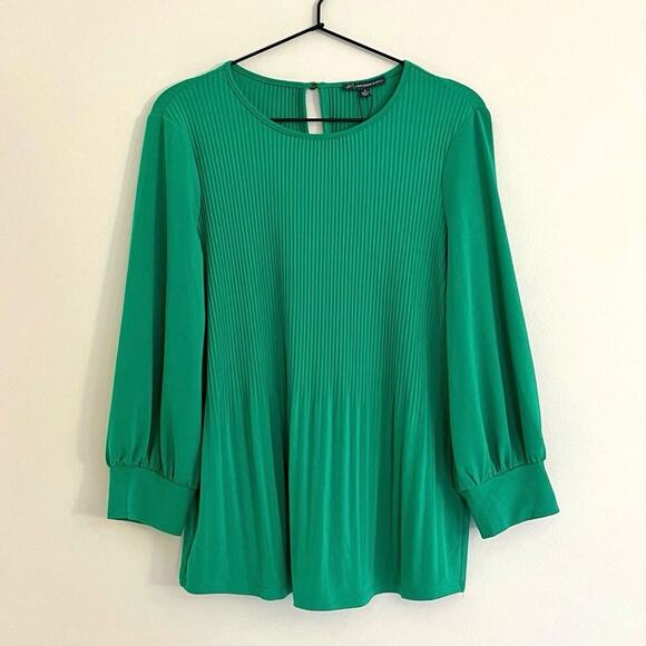 NEW Adrianna Papell Green Trapeze Top Pleated 3/4-sleeves Blouse Shirt Sz Small - Picture 1 of 9